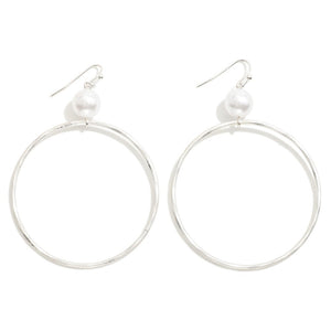Circle Pearl Silver Hoops