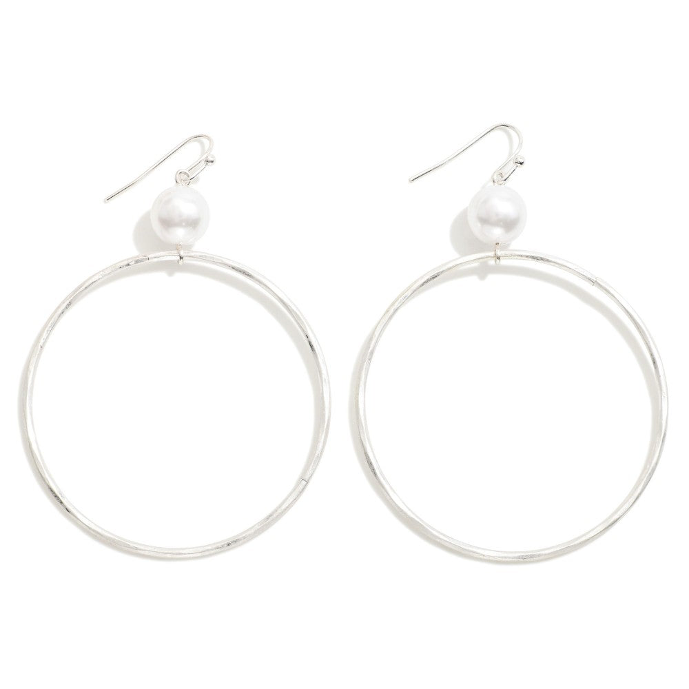 Circle Pearl Silver Hoops