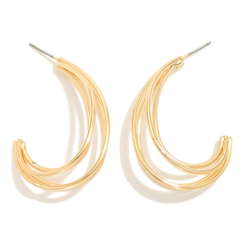 Gold Triple Curled Huggie Earrings