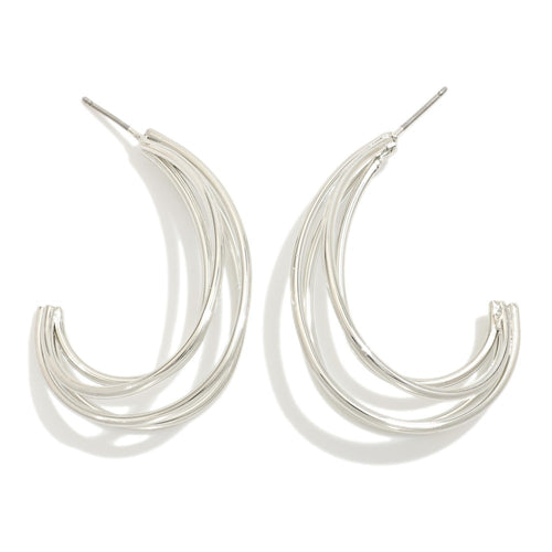 Silver Triple Curled Huggie Earrings