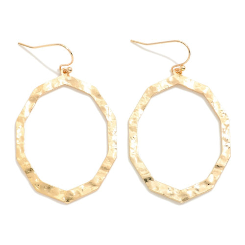 Gold Hammered Oval Drop Earrings