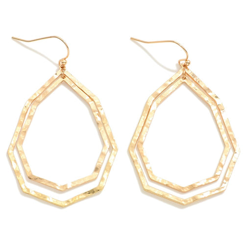 Gold Double Hammered Drop Earrings