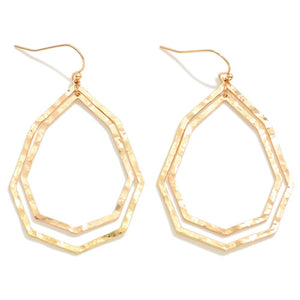 Gold Double Hammered Drop Earrings