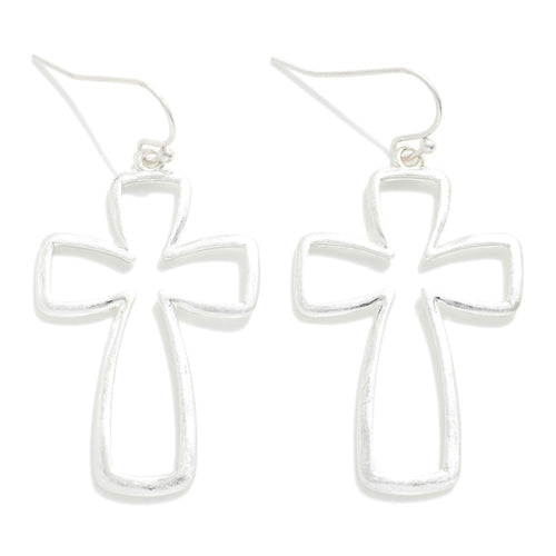 Rounded Cross Earrings - Silver