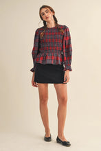 Load image into Gallery viewer, Plaid Tidings Peplum Top - Red