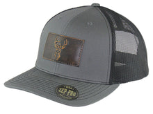 Load image into Gallery viewer, Buck Hand Burnished Leather Patch Snapback Trucker Hat: Brown/Khaki