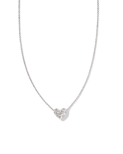 Kendra Scott Holland Silver Heart Short Pendant Necklace in White Crystal