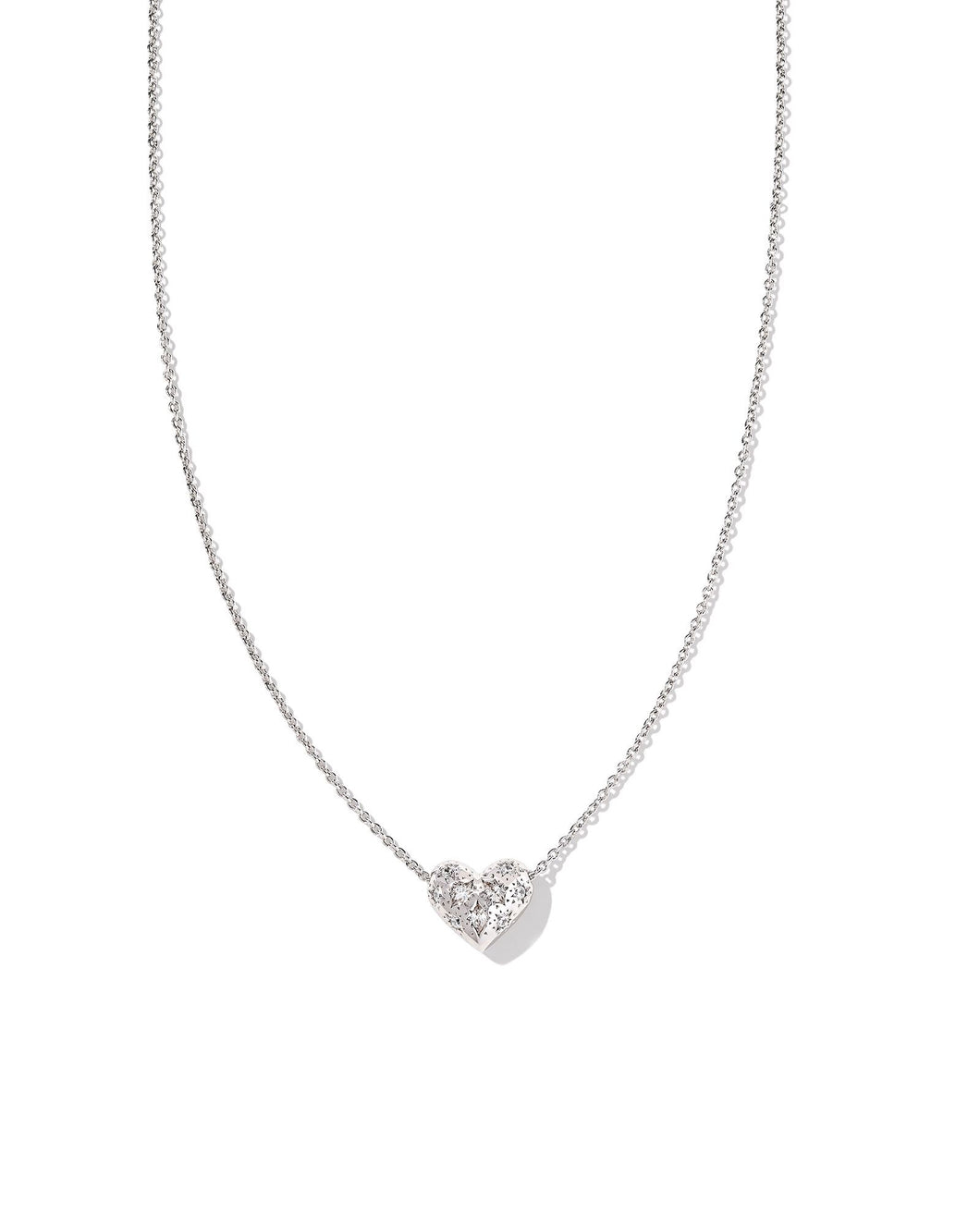 Kendra Scott Holland Silver Heart Short Pendant Necklace in White Crystal