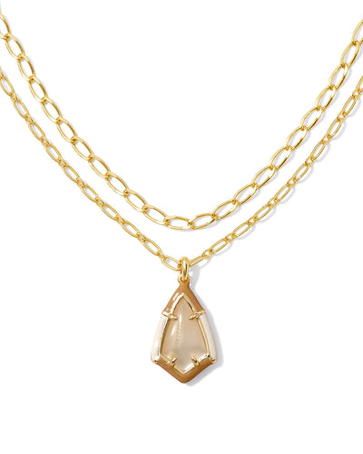 Kendra Scott Camry Gold Enamel Frame Multi Strand Necklace in Natural Mother of Pearl
