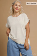 Scallop Linen Blend Top - Oatmeal