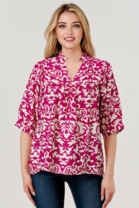 Devon V-Neck Top - Magenta Print *Regular & Curvy*