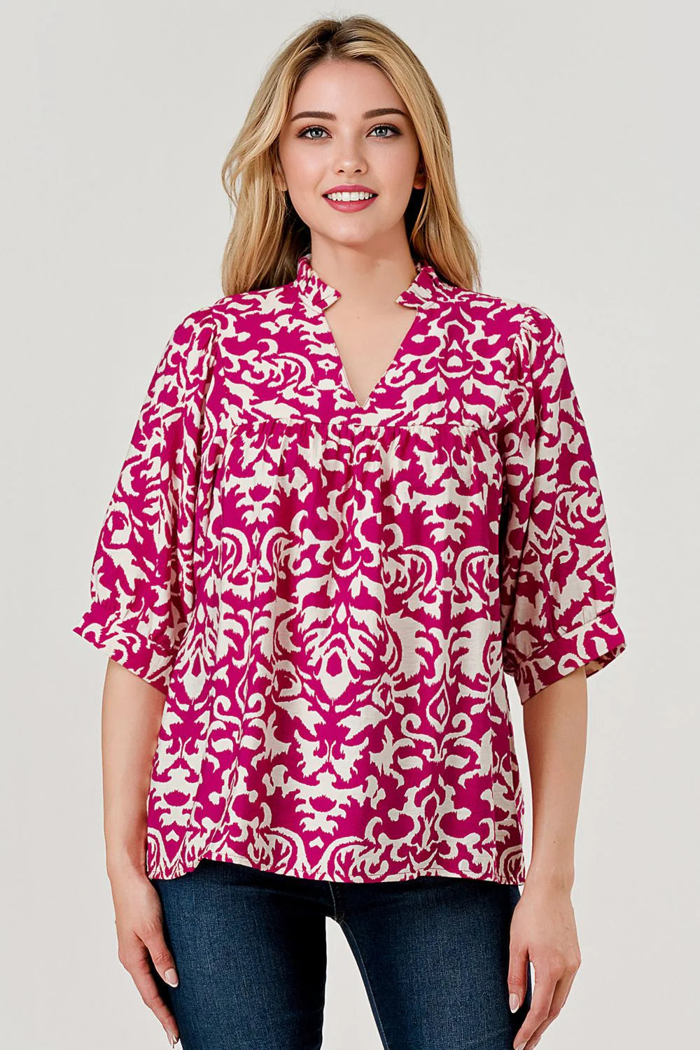 Devon V-Neck Top - Magenta Print *Regular & Curvy*