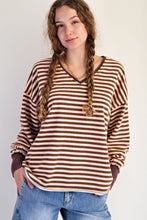 Load image into Gallery viewer, Striped Terry Pullover - Rose Brown