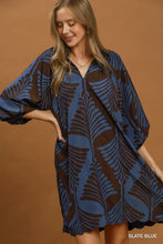 Load image into Gallery viewer, Mindy Abstract Leaf Print Dress - Slate Blue