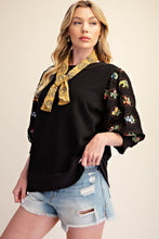 Load image into Gallery viewer, Elbow Sleeve Terry Knit Top - Black