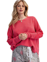 Load image into Gallery viewer, Mineral Washed Thermal Waffle Pullover - Poppy Red