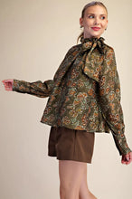 Load image into Gallery viewer, Floral Ruffle Neck Long Sleeve Blouse - Olive
