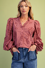 Load image into Gallery viewer, Sarah Floral Textured Blouse - Red Bean