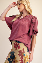 Load image into Gallery viewer, TULIP SHORT SLEEVES WASHED KNIT TOP - Burgundy