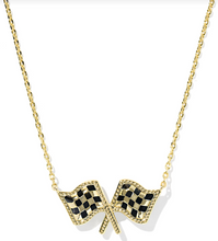 Load image into Gallery viewer, Kendra Scott Checkered Flag Pendant Necklace Gold White Mother of Pearl
