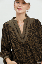 Load image into Gallery viewer, Leopard Print Puff Sleeve Tunic Dress - Olive