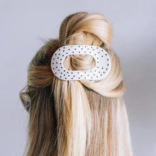 Load image into Gallery viewer, Medium Teleties Flat Round Hair Clip - White Polka Dot Party