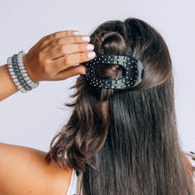 Load image into Gallery viewer, Medium Teleties Flat Round Hair Clip - Black Polka Dot Party