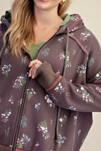 Load image into Gallery viewer, FLORAL PRINTED HOODED ZIP-UP - Ash
