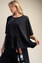 Load image into Gallery viewer, Mineral Washed Ruffle Bottom Top - Black