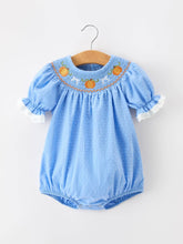 Load image into Gallery viewer, Pumpkin Smocked Bubble Romper - Blue