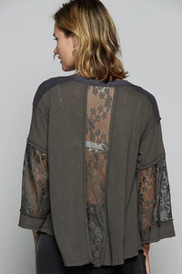 Lyla Floral Lace Top - Charcoal