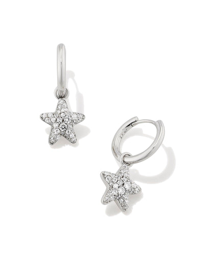Kendra Scott Jae Silver Star Pave Huggie Earrings in White Crystal