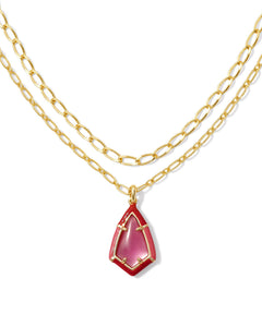 Kendra Scott Camry Gold Enamel Frame Multi Strand Necklace in Azalea Illusion
