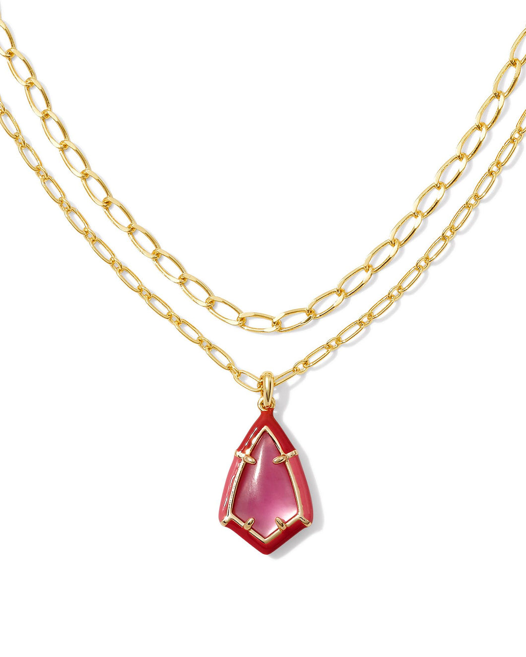 Kendra Scott Camry Gold Enamel Frame Multi Strand Necklace in Azalea Illusion