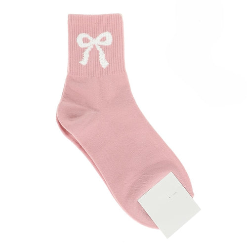 Bow Knit Ankle Socks - Pink
