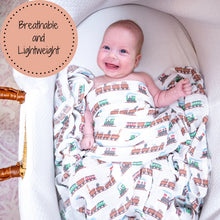 Load image into Gallery viewer, Choo Choo Crew Muslin Swaddle Blanket