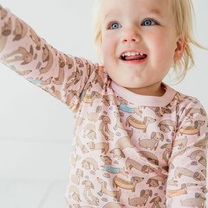 Magnolia Baby Long Pajamas - Dusty Rose Dachshund