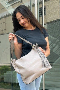 Amber Three Compartment Hobo Bag - Khaki