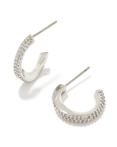 Kendra Scott Ella Silver Huggie Earrings in White Crystal