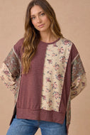 Bonnie Floral Waffle Top - Burgundy/Taupe