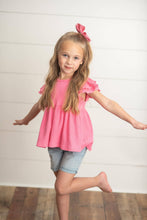 Load image into Gallery viewer, Girl's Double Ruffle Flutter Sleeve Shirt - Pink