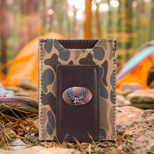 Load image into Gallery viewer, Buck Men's Magnetic Front Pocket Old School Camo Leather Wallet.: Brown/Tan Camo
