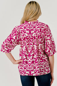 Devon V-Neck Top - Magenta Print *Regular & Curvy*