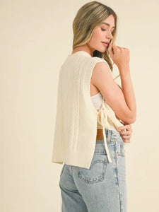 Carlie Cable Knit Side Tie Sweater Vest - Ivory
