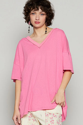 Mabel V-Neck Tee - Barbie Pink