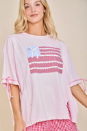 Preppy Patriotic Ribbon Tee - Pink
