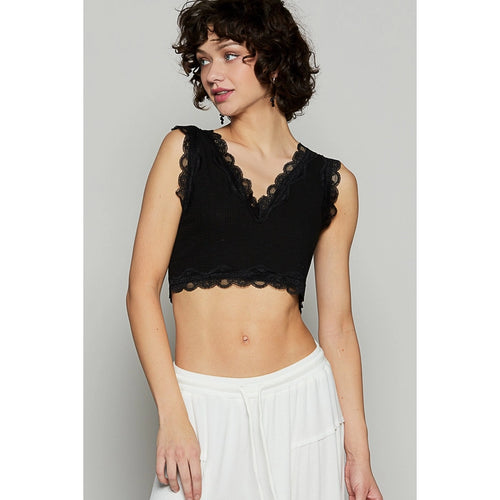 Sweet Lace Cropped Tank - Black