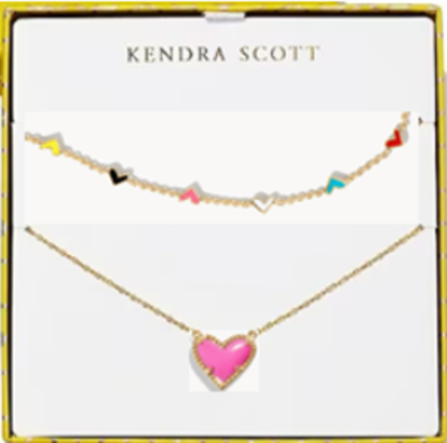 Kendra Scott Ari & Haven Gold Enamel Heart Necklace Gift Set in Neon Pink Magnesite
