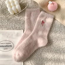 Load image into Gallery viewer, Pink Bow Embroidery Plush Socks