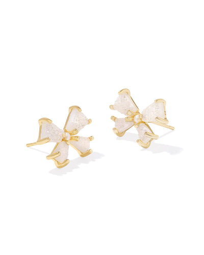 Kendra Scott Blair Gold Bow Small Stud Earrings in Iridescent Drusy